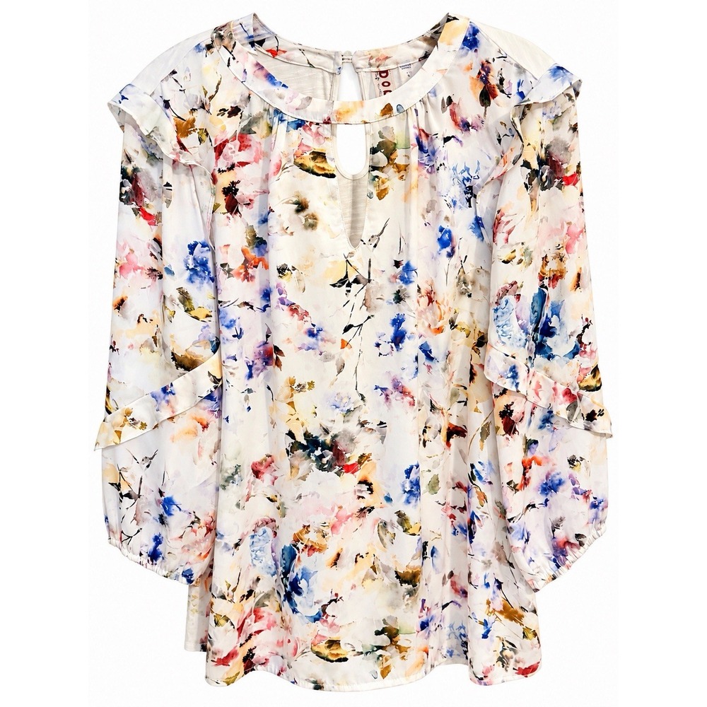 Anthropologie Dolan Left Coast Araminta Floral Ruffle Keyhole Blouse Medium